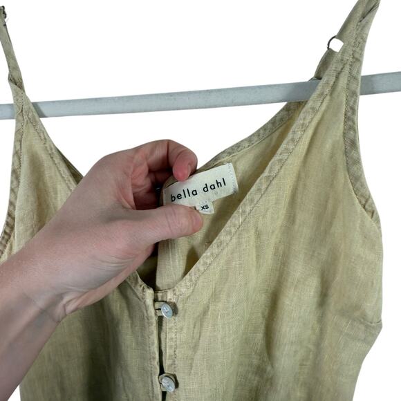 Bella Dahl 100% Linen Button Front Midi Dress Yellow Lagenlook Coastal Womens XS - Picture 4 of 7